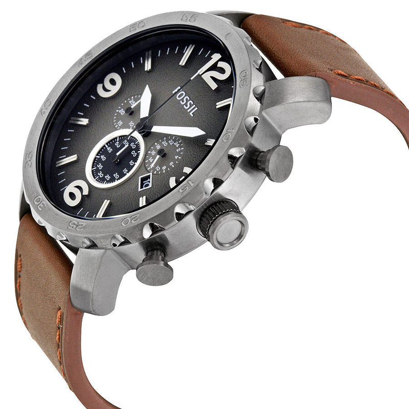 Fossil Nate Chronograph Grey Dial Brown Leather Strap Watch for Men - JR1424
