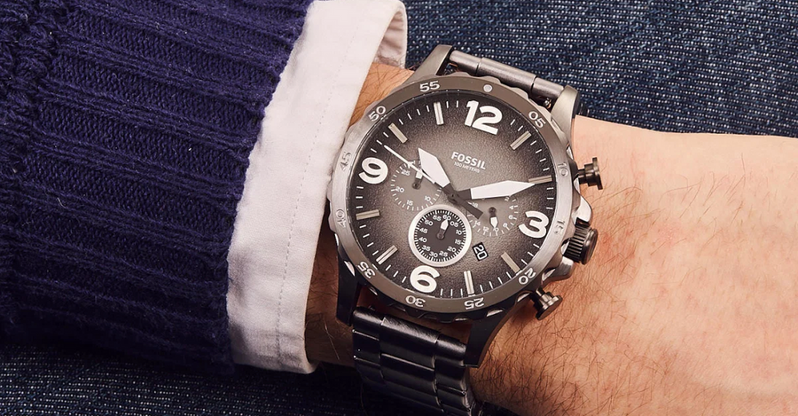 Fossil Nate Chronograph Gunmetal Dial Grey Steel Strap Watch for Men - JR1437
