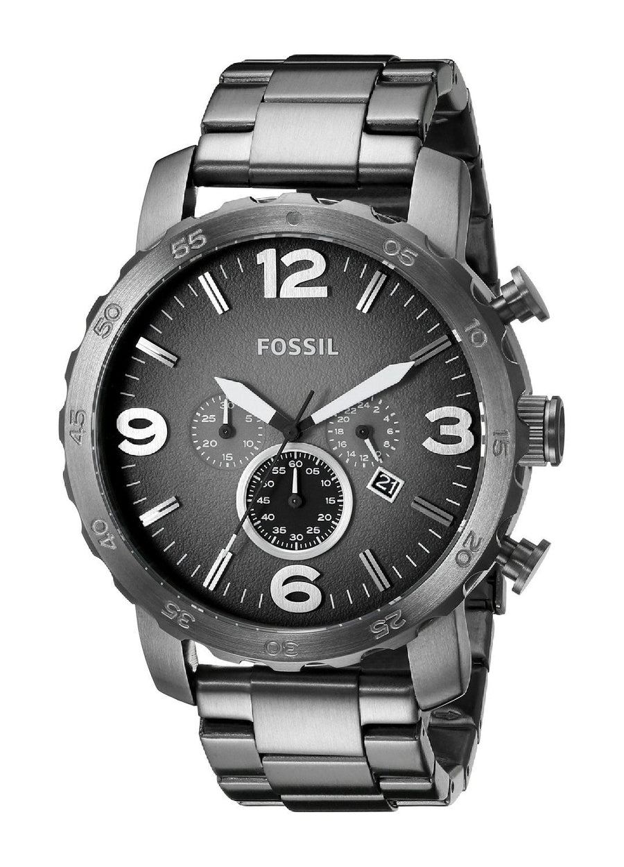 Fossil Nate Chronograph Gunmetal Dial Grey Steel Strap Watch for Men - JR1437