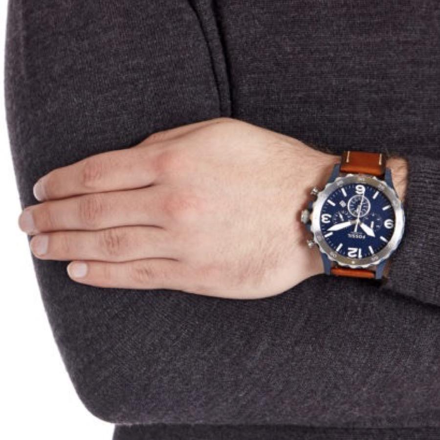 Fossil Nate Chronograph Navy Blue Dial Brown Leather Strap Watch for Men - JR1504