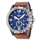 Fossil Nate Chronograph Navy Blue Dial Brown Leather Strap Watch for Men - JR1504