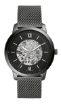 Fossil Neutra Automatic Skeleton Black Dial Grey Mesh Strap Watch for Men - ME3185
