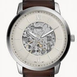 Fossil Neutra Automatic Skeleton White Dial Brown Leather Strap Watch for Men - ME3184