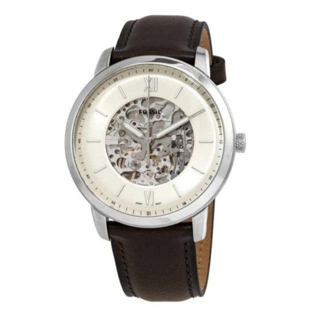 Fossil Neutra Automatic Skeleton White Dial Brown Leather Strap Watch for Men - ME3184