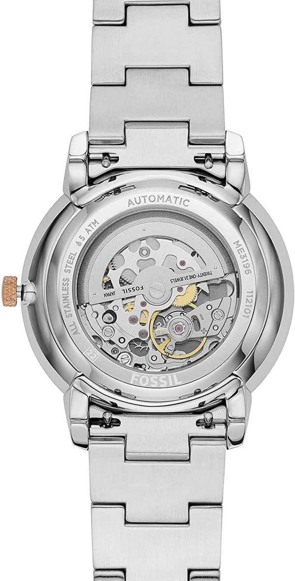 Fossil Neutra Automatic Skeleton White Dial Two Tone Steel Strap Watch for Men - ME3196