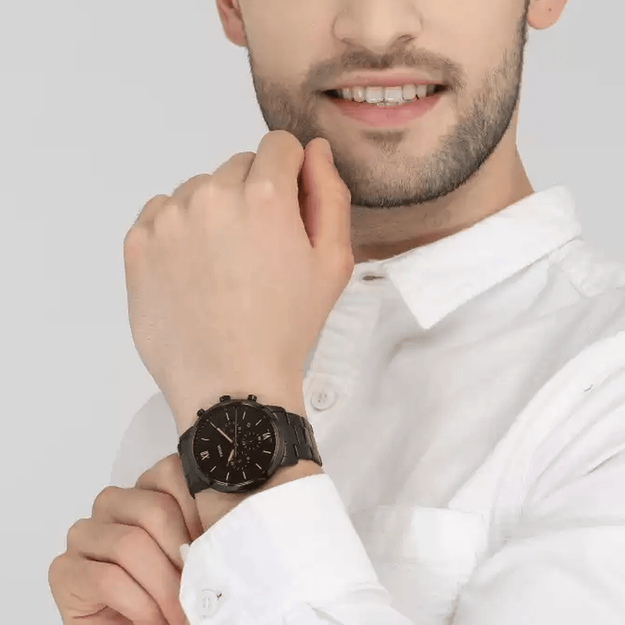 Fossil Neutra Chronograph Black Dial Black Steel Strap Watch for Men - FS5525