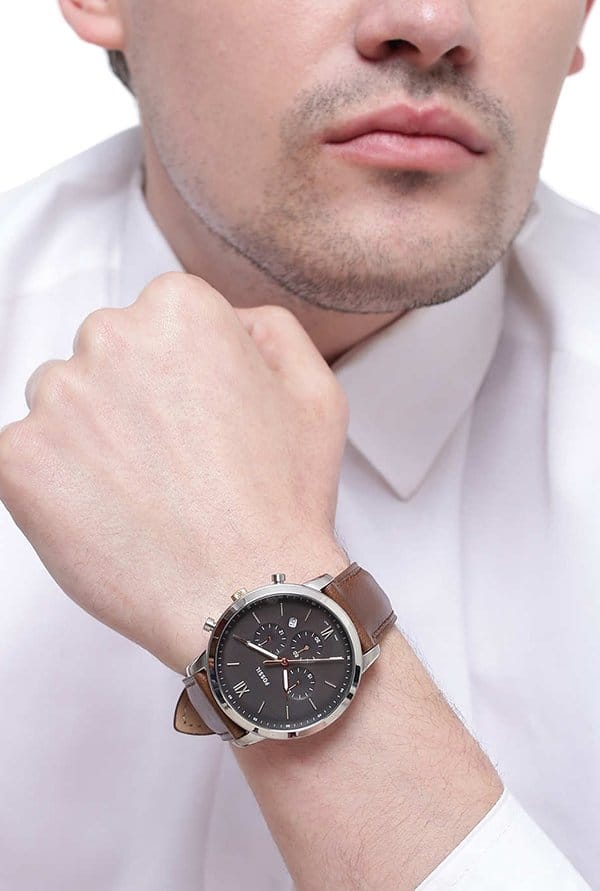 Fossil Neutra Chronograph Black Dial Brown Leather Strap Watch for Men - FS5408