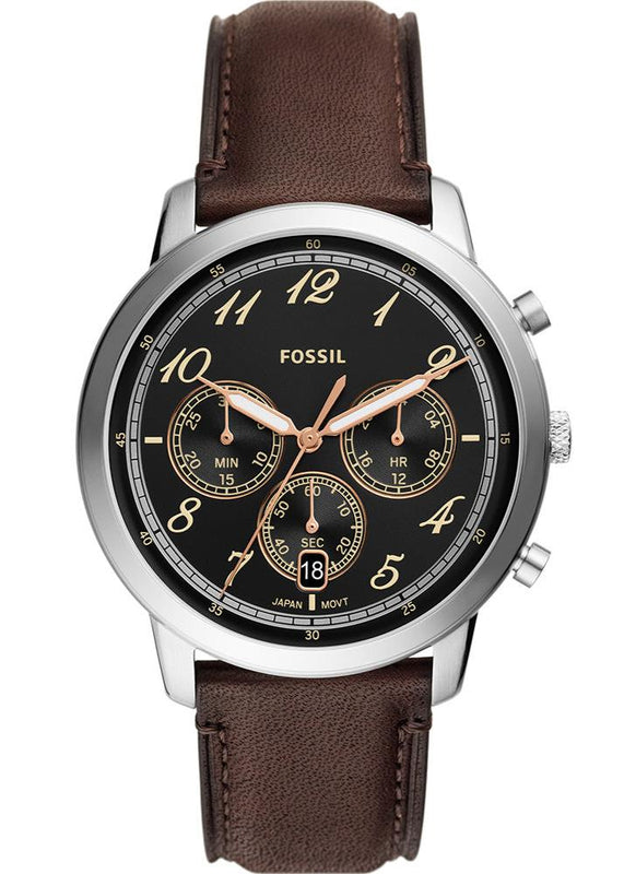 Fossil Neutra Chronograph Black Dial Brown Leather Strap Watch for Men - FS6024