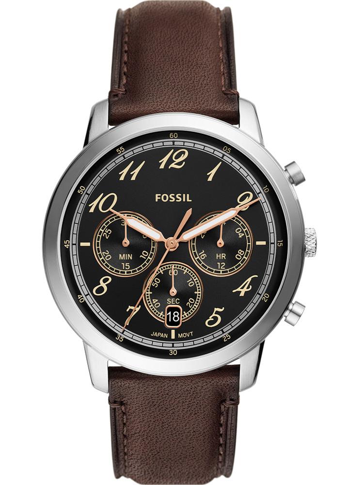 Fossil Neutra Chronograph Black Dial Brown Leather Strap Watch for Men - FS6024