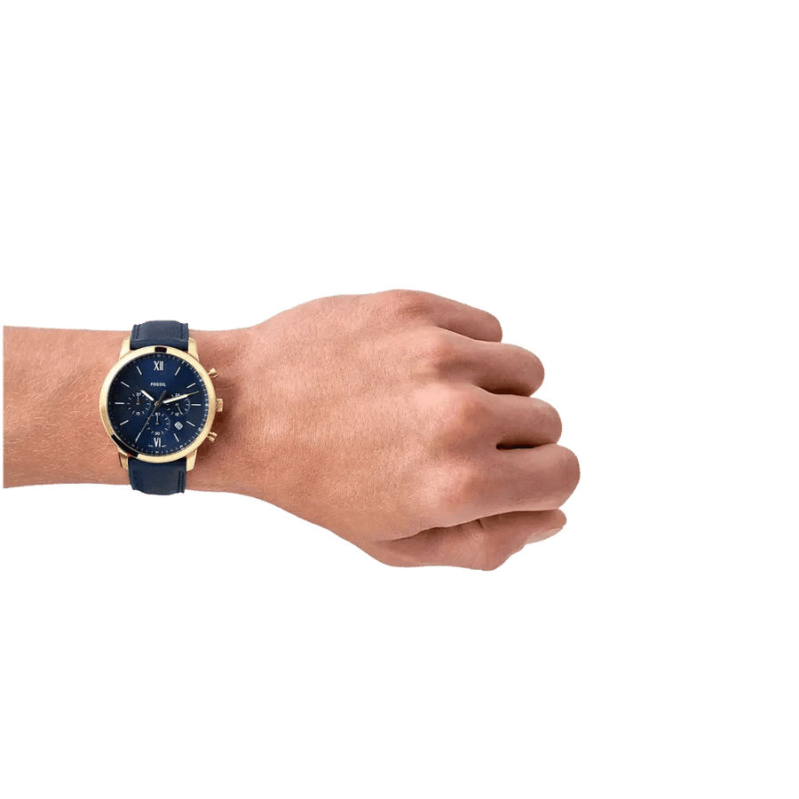 Fossil Neutra Chronograph Blue Dial Blue Leather Strap Watch for Men - FS5790