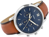 Fossil Neutra Chronograph Blue Dial Brown Leather Strap Watch for Men - FS5453