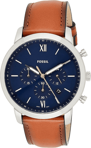 Fossil Neutra Chronograph Blue Dial Brown Leather Strap Watch for Men - FS5453