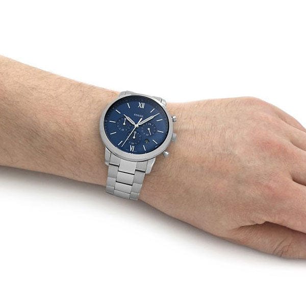 Fossil Neutra Chronograph Blue Dial Silver Steel Strap Watch for Men - FS5792