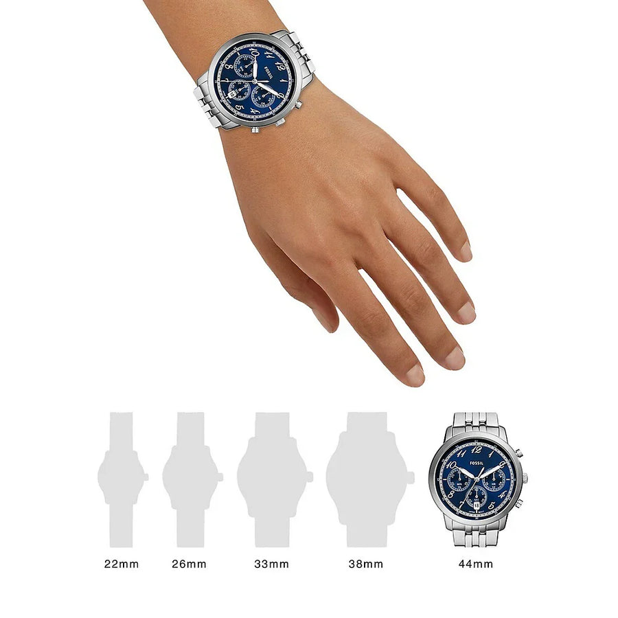 Fossil Neutra Chronograph Blue Dial Silver Steel Strap Watch for Men - FS6025