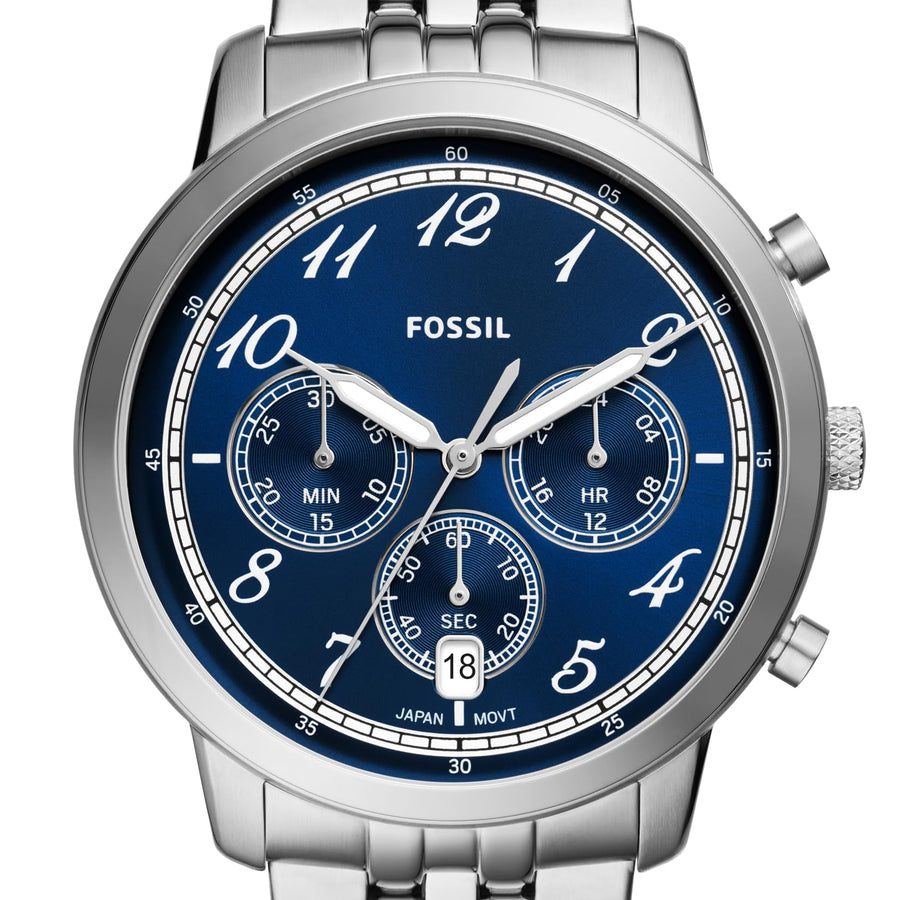 Fossil Neutra Chronograph Blue Dial Silver Steel Strap Watch for Men - FS6025