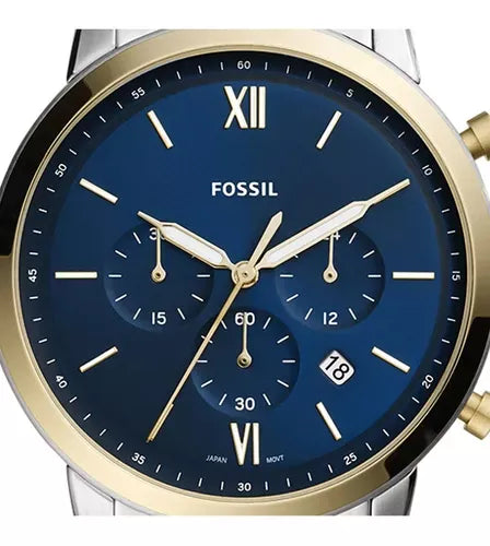 Fossil Neutra Chronograph Blue Dial Two Tone Steel Strap Watch for Men - FS5706