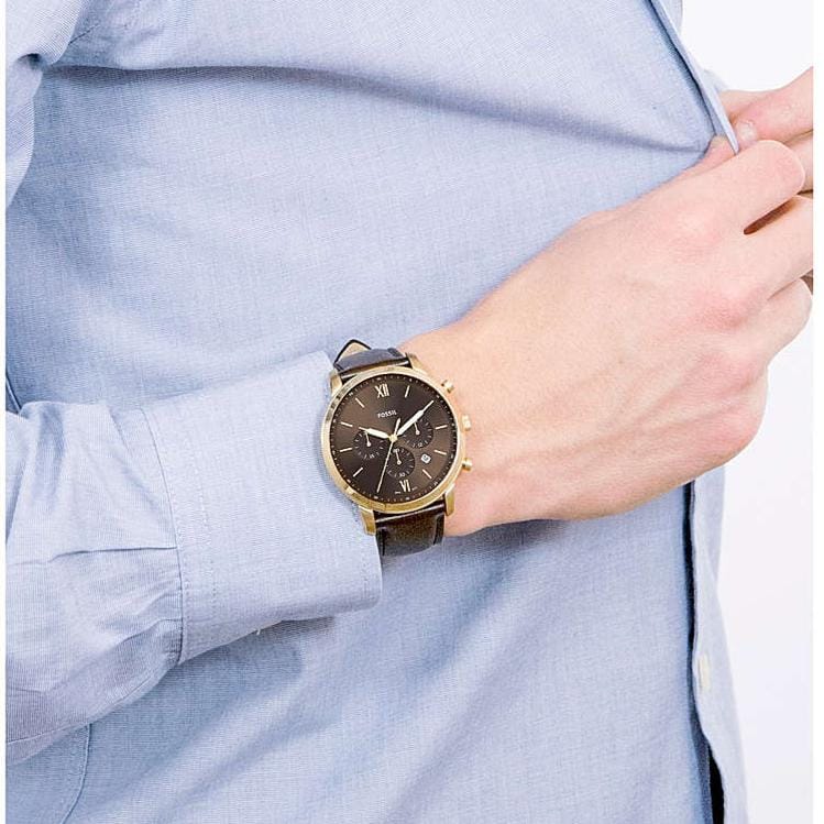 Fossil Neutra Chronograph Brown Dial Brown Leather Strap Watch for Men - FS5763