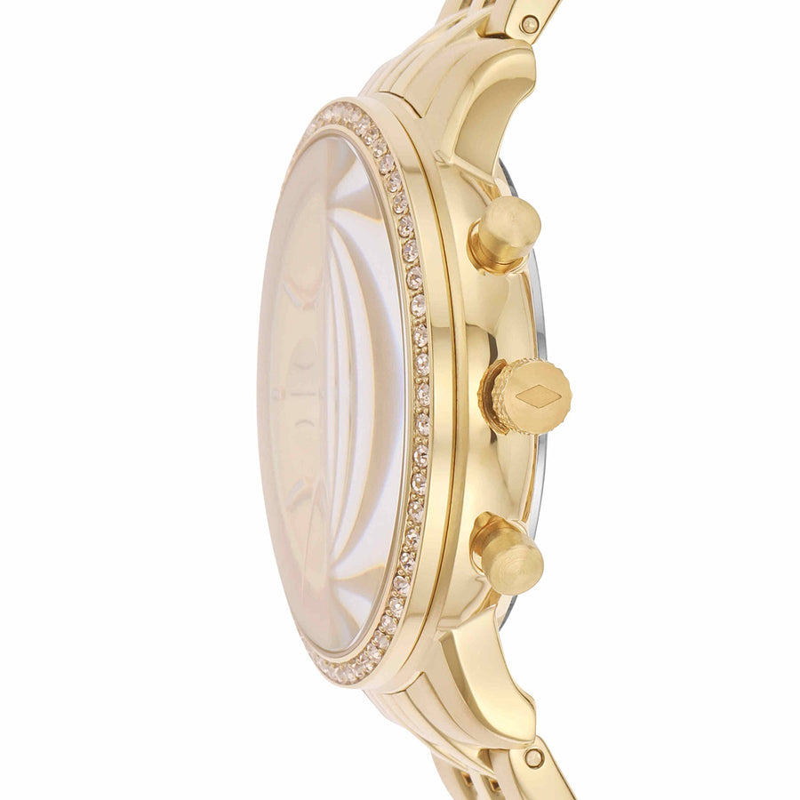 Fossil Neutra Chronograph Gold Dial Gold Steel Strap Watch for Women - ES5219