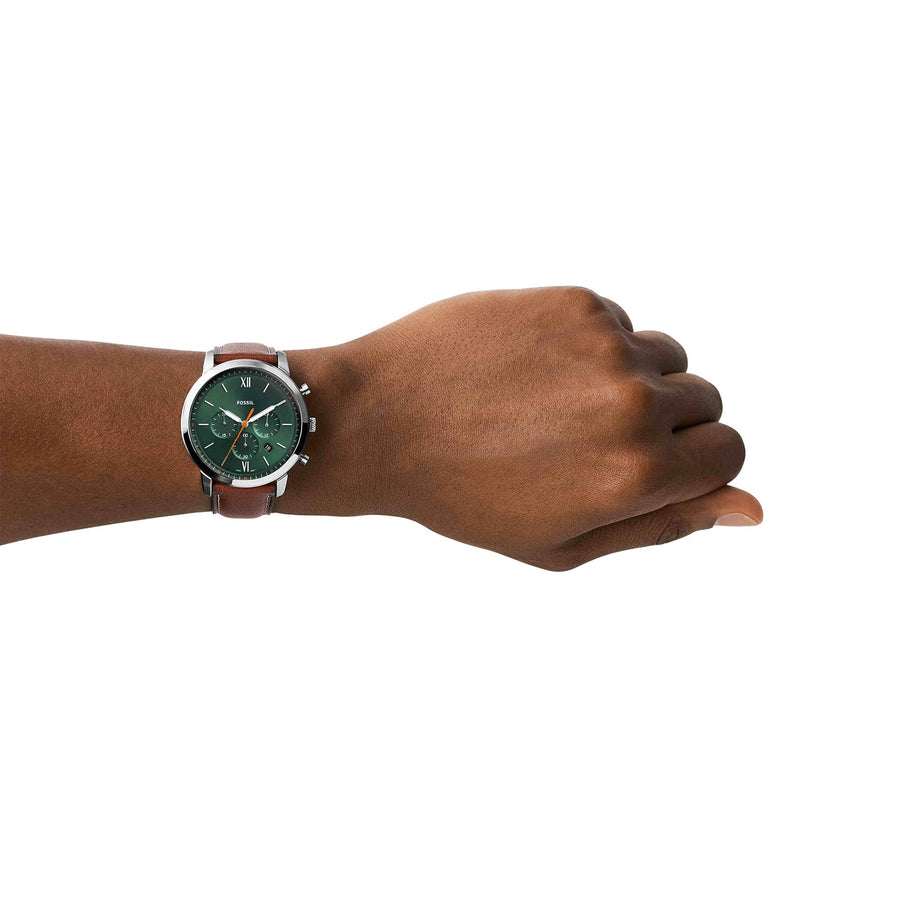 Fossil Neutra Chronograph Green Dial Brown Leather Strap Watch for Men - FS5735