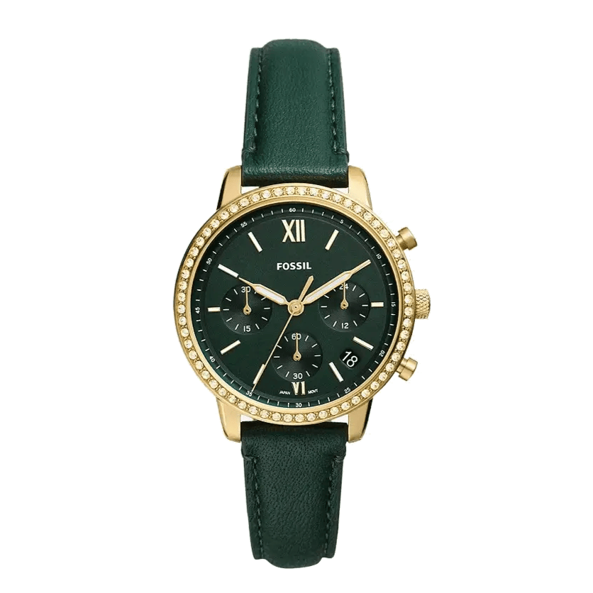 Fossil Neutra Chronograph Green Dial Green Leather Strap Watch for Women - ES5239