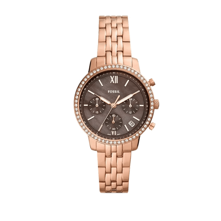 Fossil Neutra Chronograph Mother of Pearl Brown Dial Rose Gold Steel Strap Watch for Women - ES5218