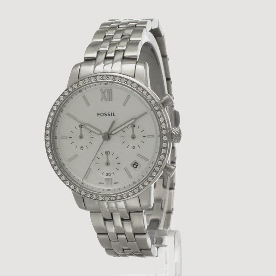 Fossil Neutra Chronograph Silver Dial Silver Steel Strap Watch for Women - ES5217