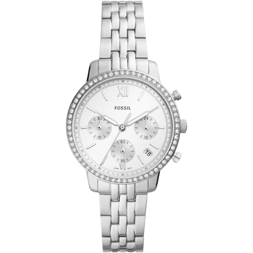 Fossil Neutra Chronograph Silver Dial Silver Steel Strap Watch for Women - ES5217