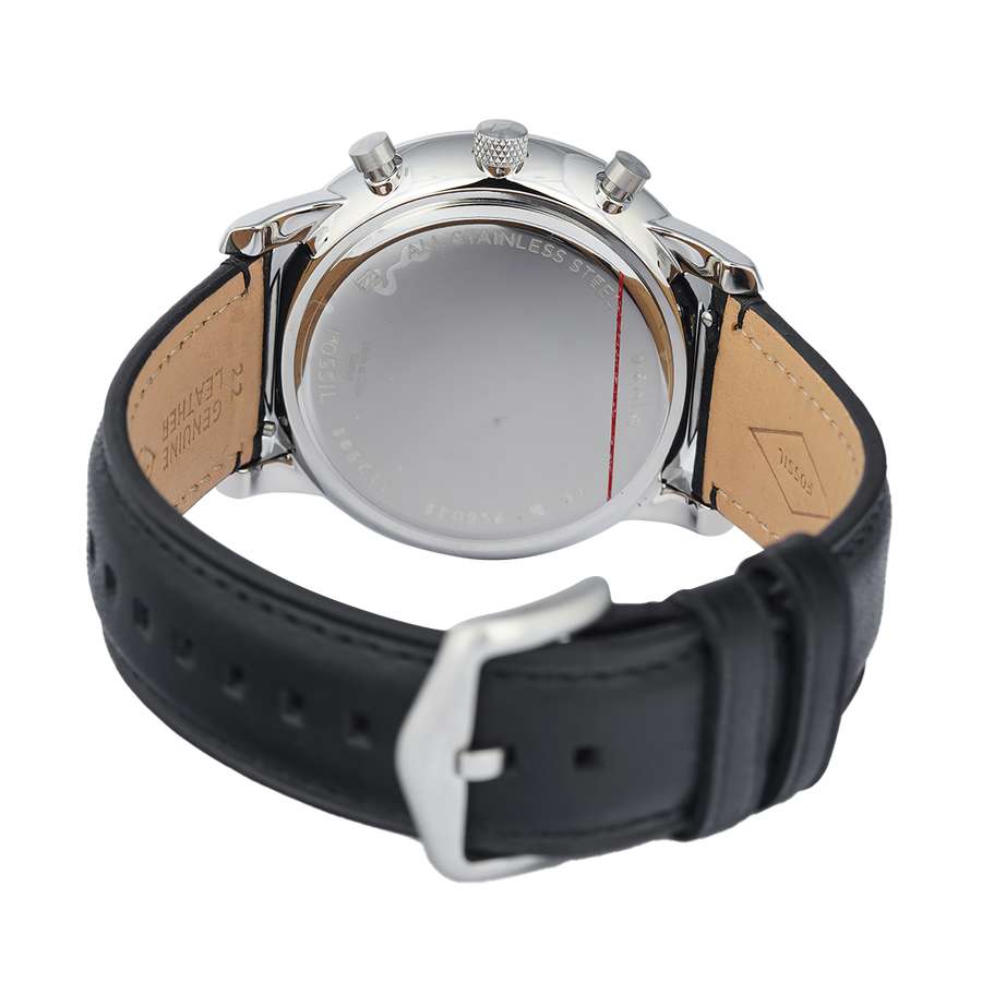 Fossil Neutra Chronograph White Dial Black Leather Strap Watch for Men - FS6023