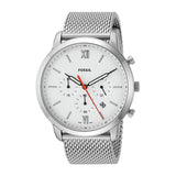 Fossil Neutra Chronograph White Dial Silver Mesh Bracelet Watch for Men - FS5382