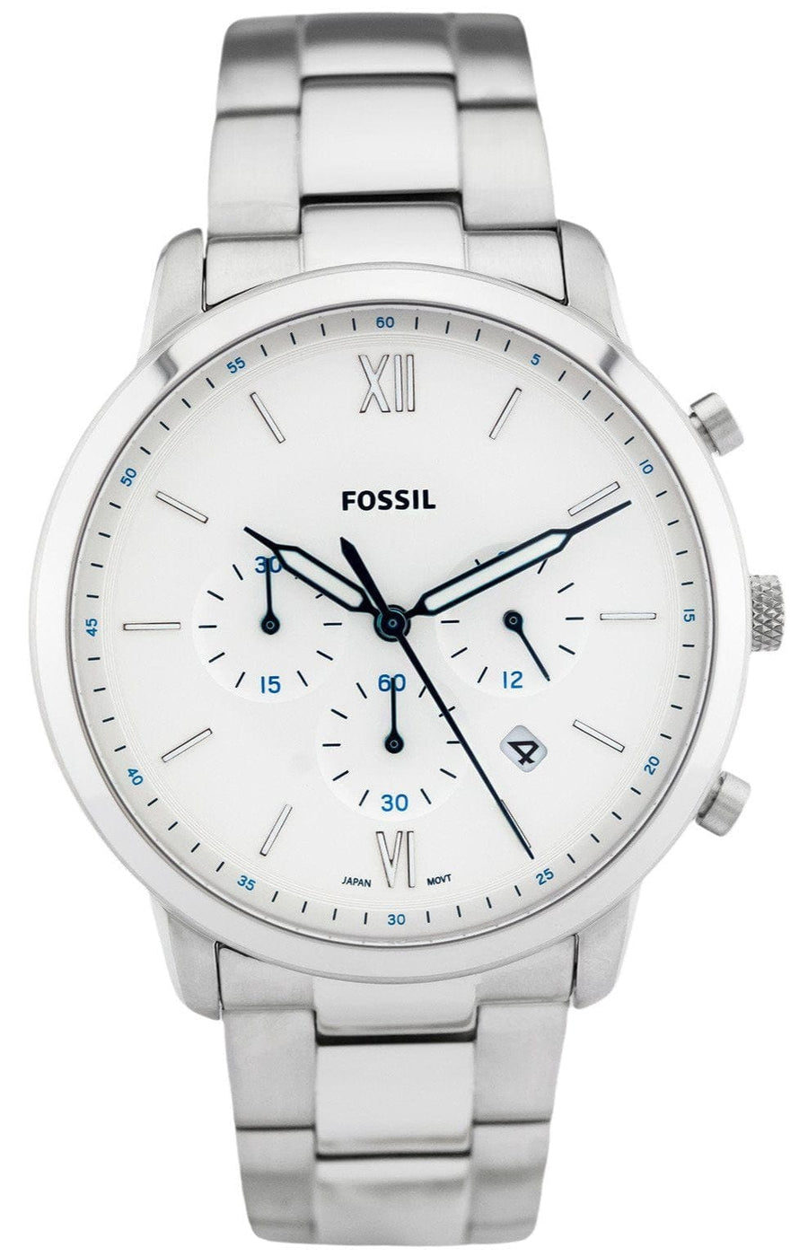 Fossil Neutra Chronograph White Dial Silver Steel Strap Watch for Men - FS5433