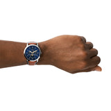 Fossil Grant Sport Chronograph Blue Dial Brown Leather Strap Watch for Men - FS5268