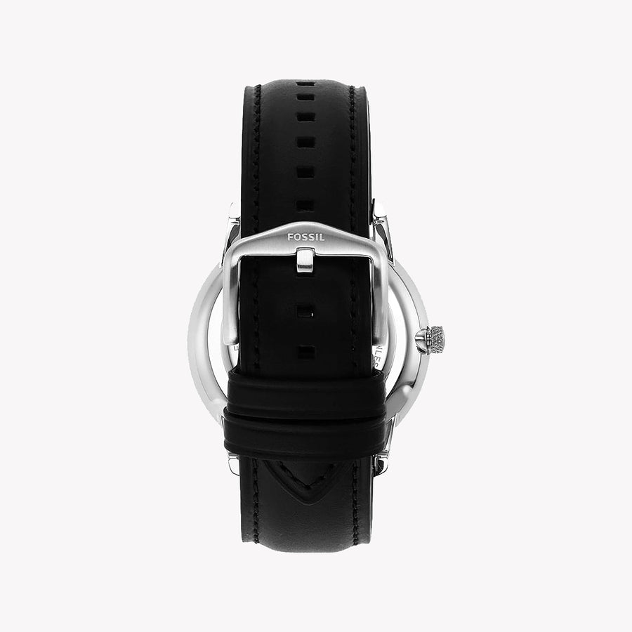 Fossil Neutra Minimalist Moonphase Black Dial Black Leather Strap Watch for Men - FS5904