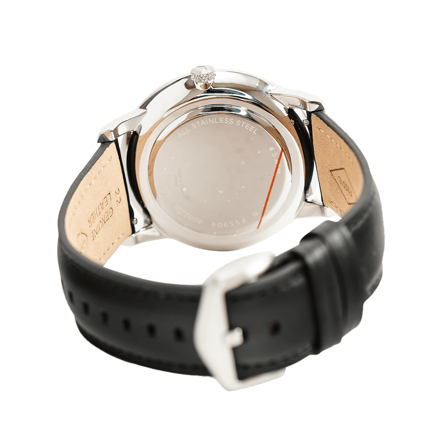 Fossil Neutra Minimalist Moonphase Black Dial Black Leather Strap Watch for Men - FS5904