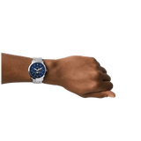 Fossil Neutra Minimalist Moonphase Blue Dial Silver Steel Strap Watch for Men - FS5907