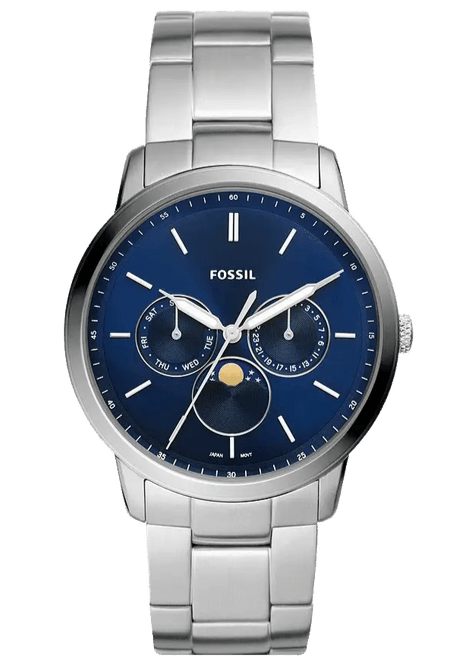 Fossil Neutra Minimalist Moonphase Blue Dial Silver Steel Strap Watch for Men - FS5907