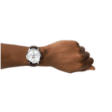 Fossil Neutra Minimalist Moonphase Silver Dial Brown Leather Strap Watch for Men - FS5905