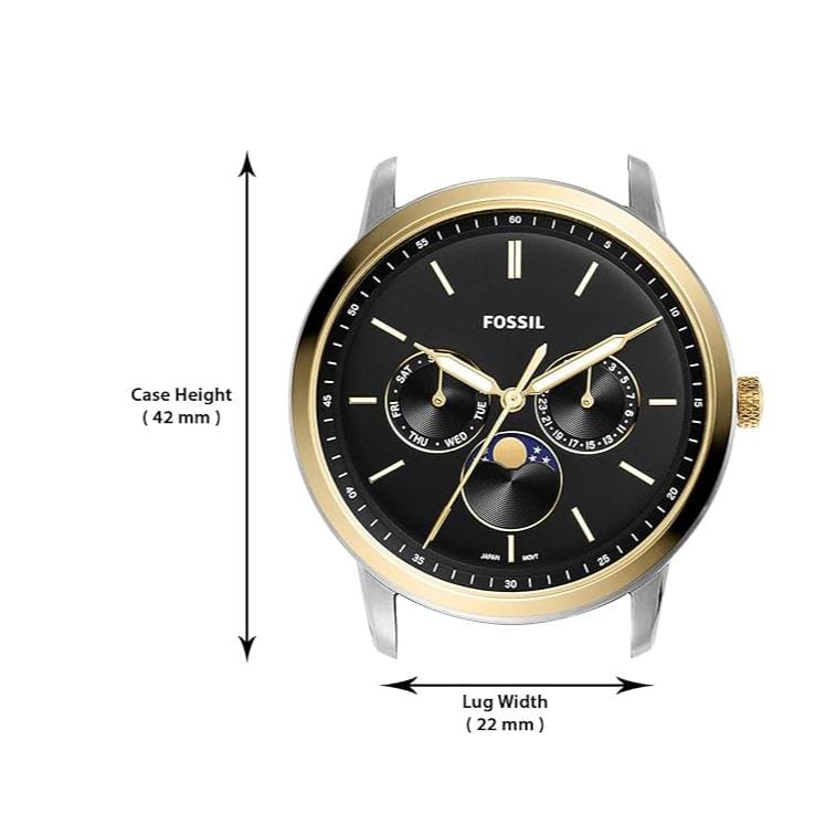 Fossil Neutra Moonphase Multifunction Black Dial Two Tone Steel Strap Watch for Men - FS5906