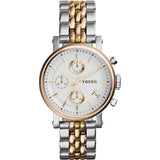 Fossil Boyfriend Chronograph White Dial Two Tone Steel Strap Watch for Women - ES3840