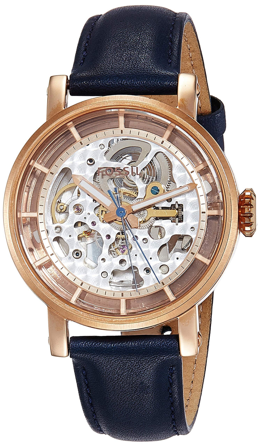 Fossil Original Boyfriend Skeleton White Dial Blue Leather Strap Watch for Women - ME3086
