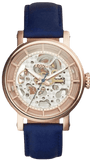 Fossil Original Boyfriend Skeleton White Dial Blue Leather Strap Watch for Women - ME3086