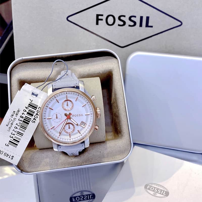 Fossil Original Boyfriend White Dial Light Blue Leather Strap Watch for Women - ES4045