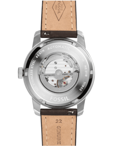 Fossil Pilot 54 Automatic Black Dial Brown Leather Strap Watch for Men - ME3118