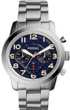 Fossil Pilot 54 Chronograph Navy Blue Dial Silver Steel Strap Watch for Men - FS5203