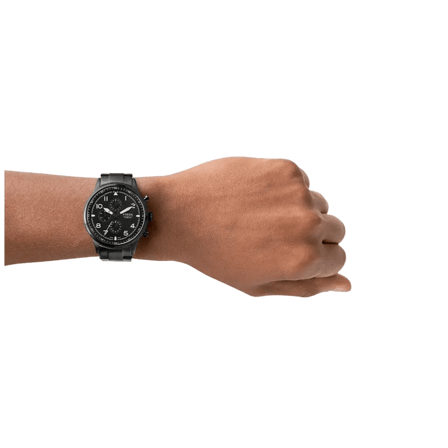 Fossil Pilot Chronograph Black Dial Black Steel Strap Watch for Men - FS5811