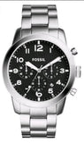 Fossil Pilot Chronograph Black Dial Silver Steel Strap Watch for Men - FS5141