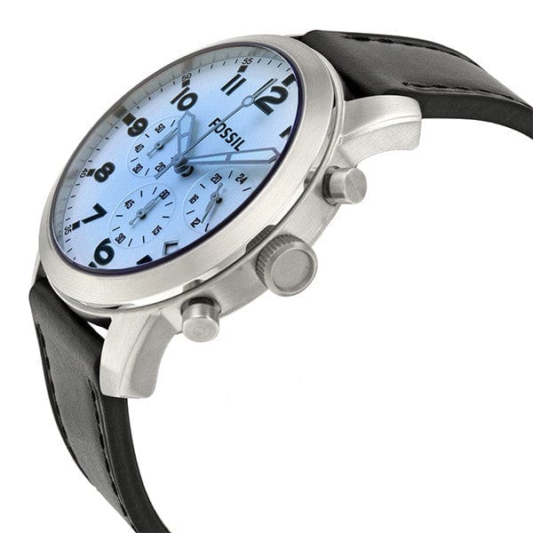 Fossil Pilot Chronograph Sky Blue Dial Black Leather Strap Watch for Men - FS5162