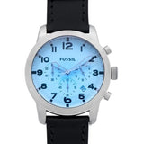 Fossil Pilot Chronograph Sky Blue Dial Black Leather Strap Watch for Men - FS5162
