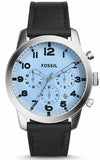 Fossil Pilot Chronograph Sky Blue Dial Black Leather Strap Watch for Men - FS5162