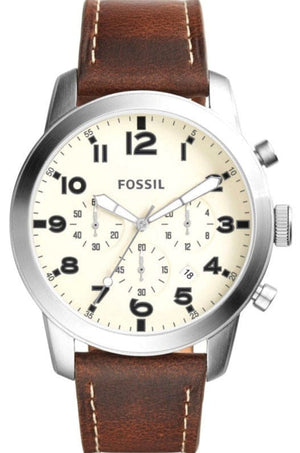 Fossil Pilot Chronograph White Dial Brown Leather Strap Watch for Men - FS5146