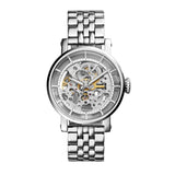 Fossil Boyfriend Automatic Skeleton Silver Dial Silver Steel Strap Watch for Women - ME3067